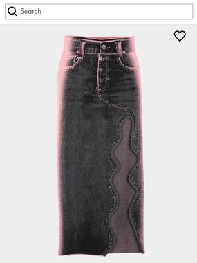 PH5 Black Denim Maxi Skirt with Pink-Trim Curved Cutout
